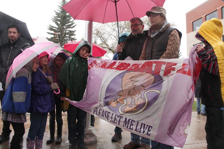 Controversial flag appears at abortion demonstration