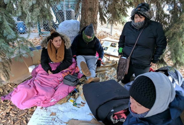 Students sleep out in the cold