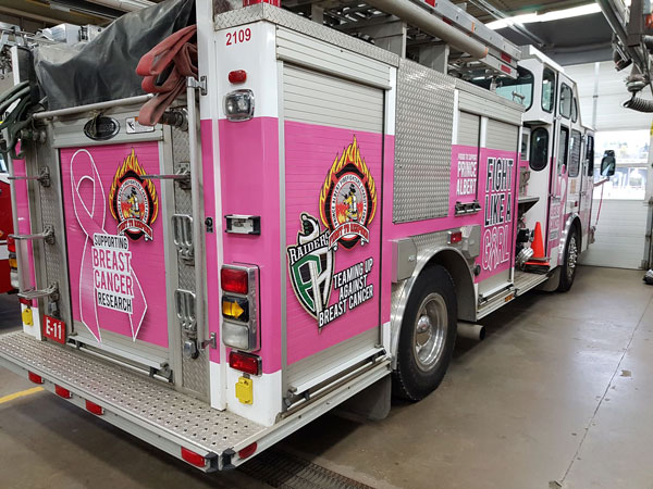 Firefighters Charity painting Prince Albert pink for breast cancer awareness