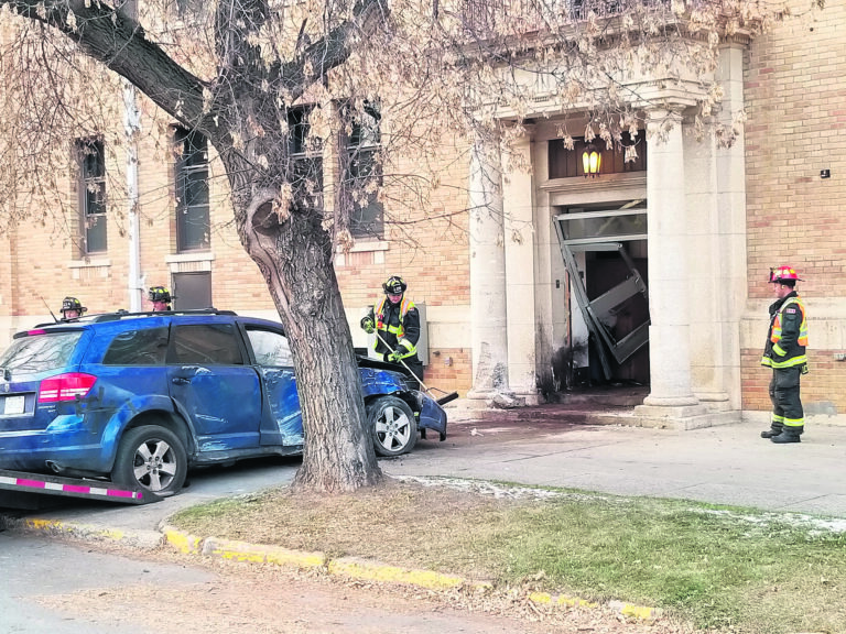 Driver issued ticket after crashing into courthouse