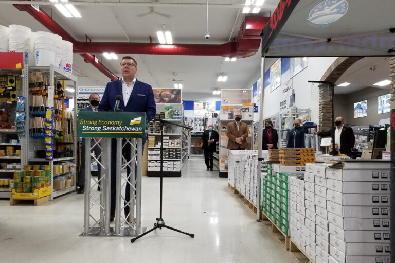 Premier vows to eliminate small business tax until July 2022 at Prince Albert campaign stop