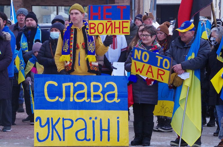 ‘It’s really heart-warming’ – Prince Albert residents rally at City Hall in support of Ukraine