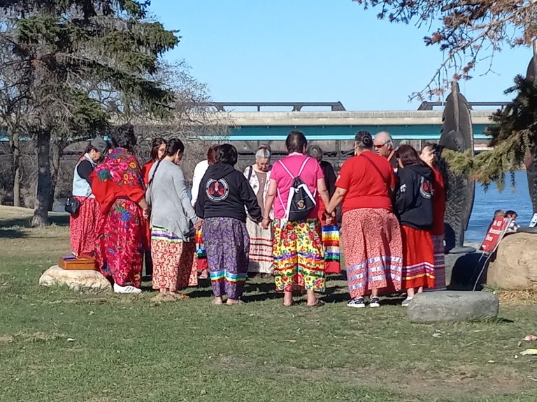 Supporters honour Murdered and Missing Indigenous Women on Red Dress Day