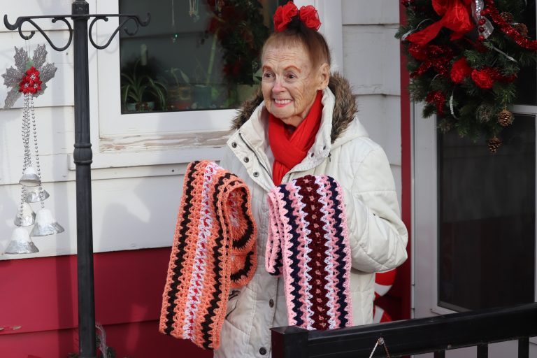 PA resident Eleanor George donates 100 scarves for the homeless