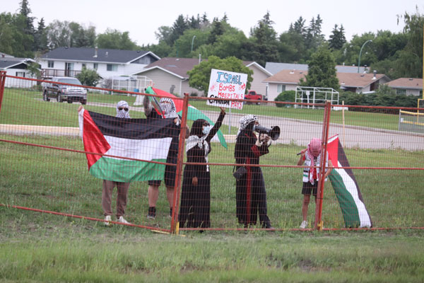 Protestors at Israel Canada Qualifier Saturday night