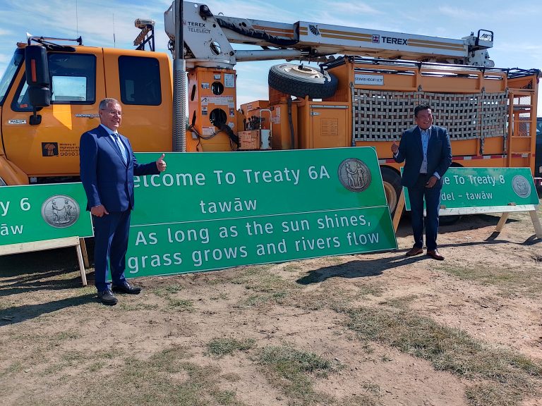 ‘An important step to furthering that awareness’: province, Lt.-Gov., and Office of the Treaty Commissioner unveil new highway treaty signs