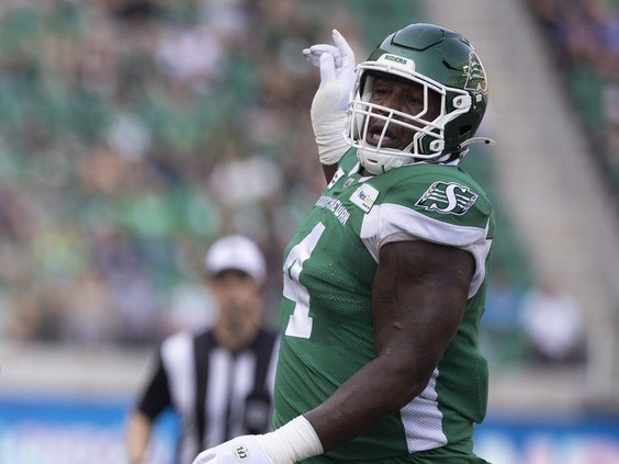 Roughriders’ Micah Johnson played both sides of the line on Sunday